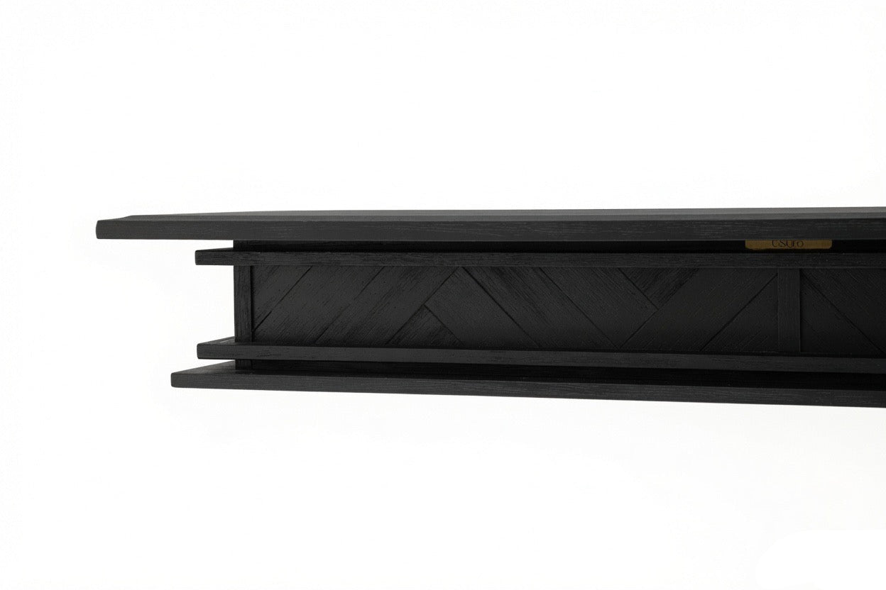 1.7m Floating Fireplace Mantel | Solid Acacia Hardwood | Black