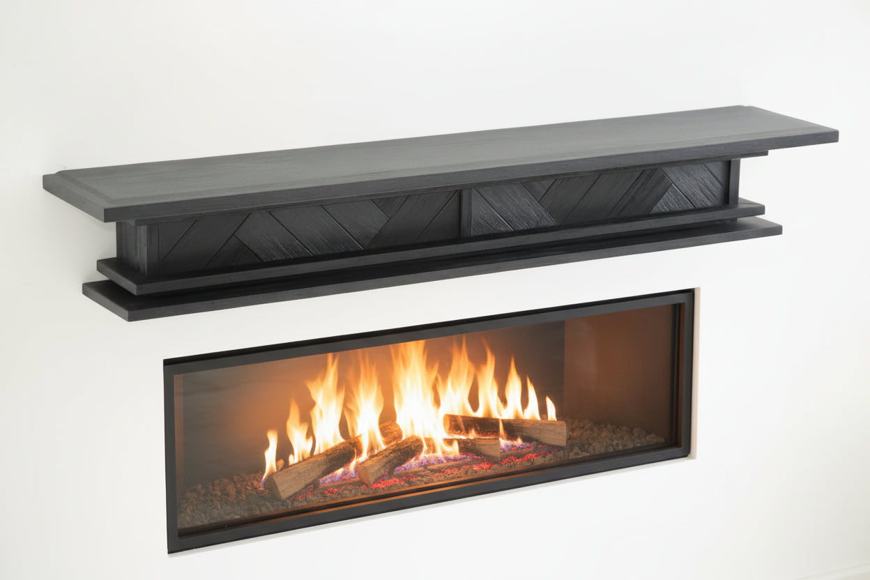 1.5m Floating Fireplace Mantel | Solid Acacia Hardwood | Black