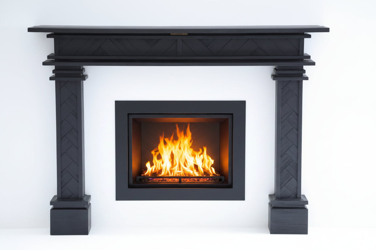 1.7m Full Fireplace Mantel Surround | Solid Acacia Hardwood | Black
