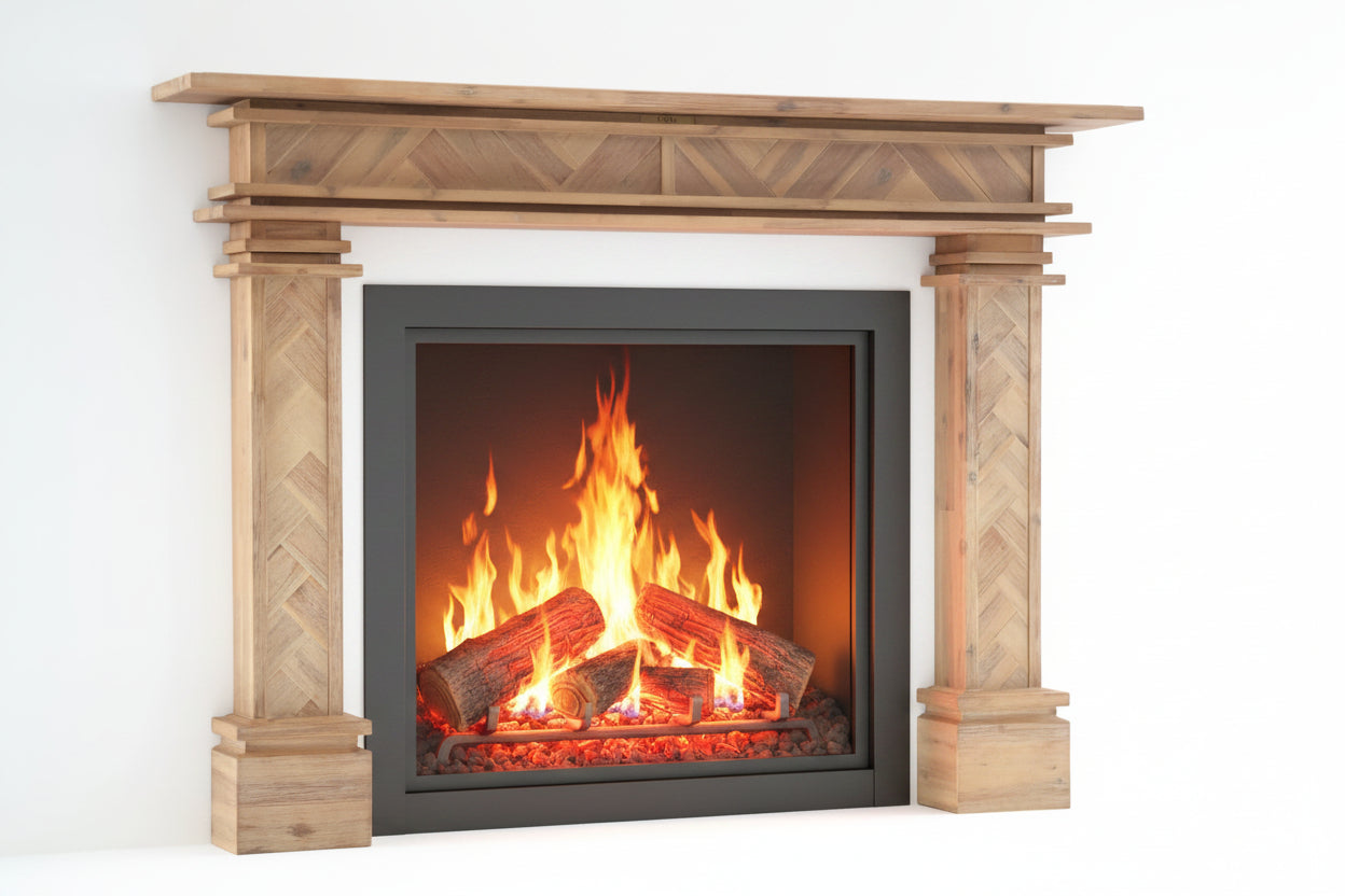 1.7m Full Fireplace Mantel Surround | Solid Acacia Hardwood | Natural Timber
