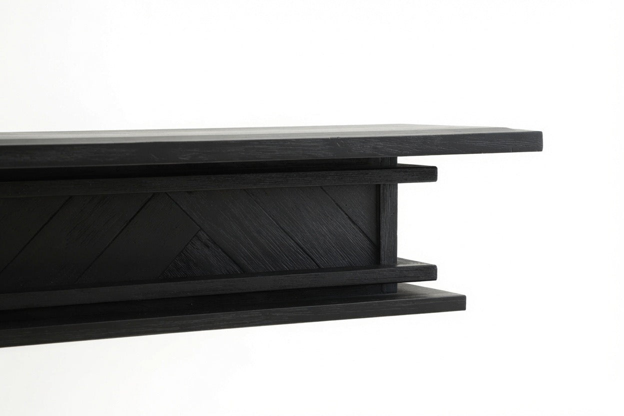 1.7m Floating Fireplace Mantel | Solid Acacia Hardwood | Black