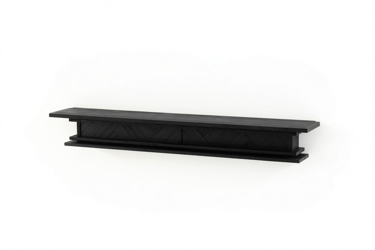 1.7m Floating Fireplace Mantel | Solid Acacia Hardwood | Black