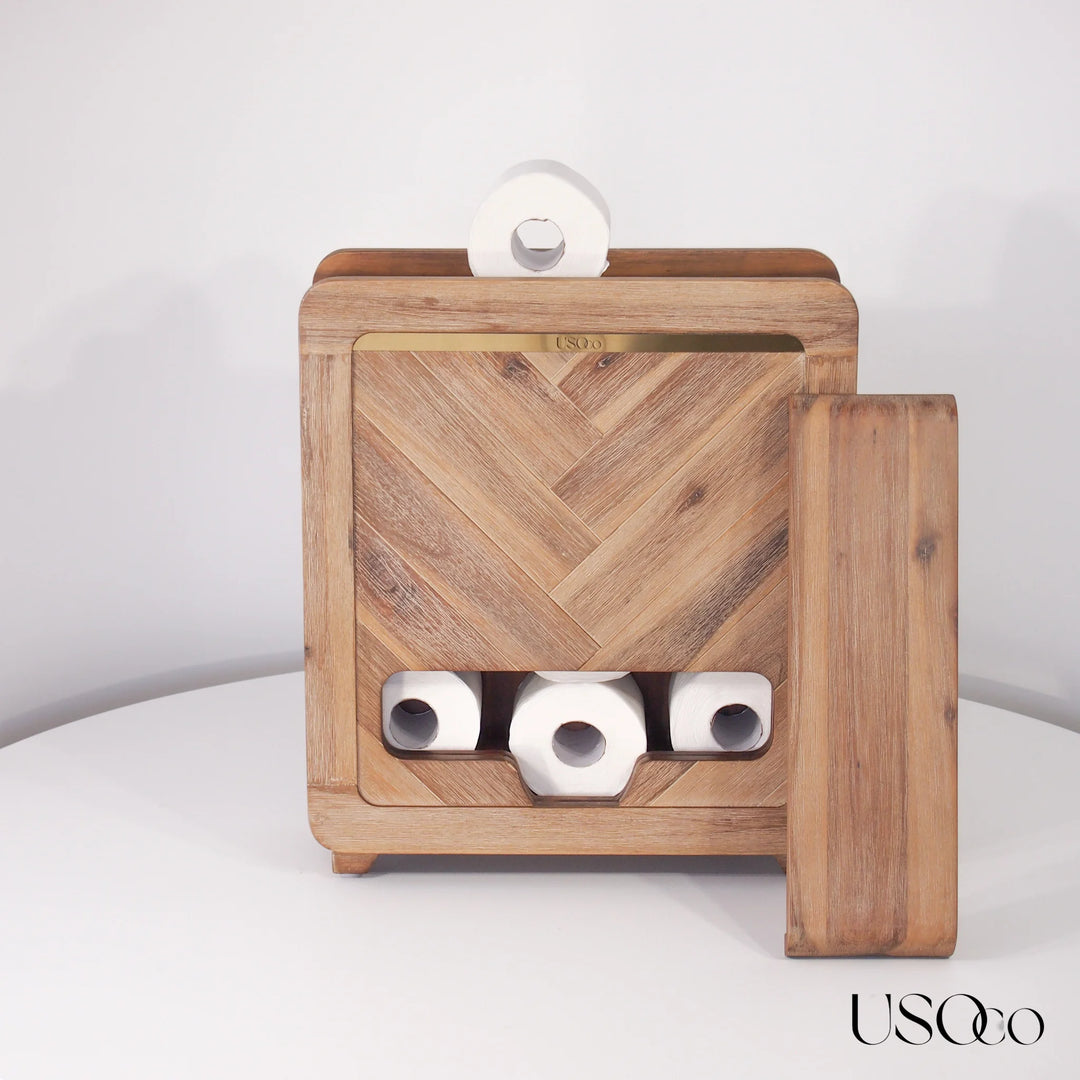 USOco Garde-Rouleaux 12 - Genuine Acacia | Toilet Roll Organiser