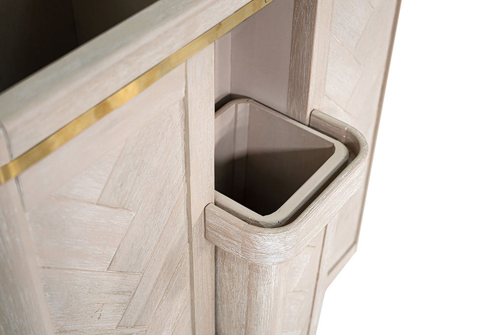 White timber wood brass luxury premium laundry hamper basket clothes double bathroom waste bin herringbone