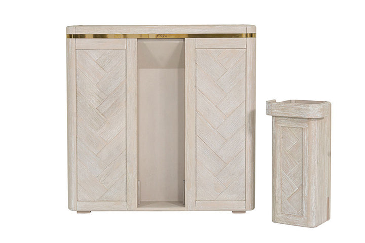 White timber wood brass luxury premium laundry hamper basket clothes double bathroom waste bin herringbone