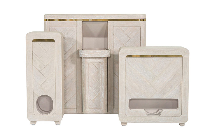 White timber wood bathroom laundry set storage organisation toilet paper roll clothes washing hamper basket