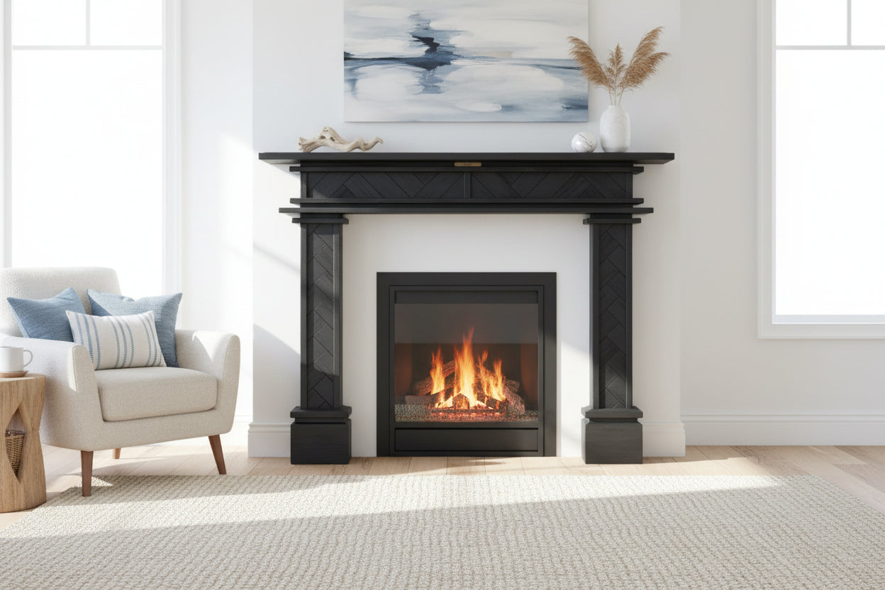 1.5m Full Fire Mantel Surround | Solid Hardwood | Black