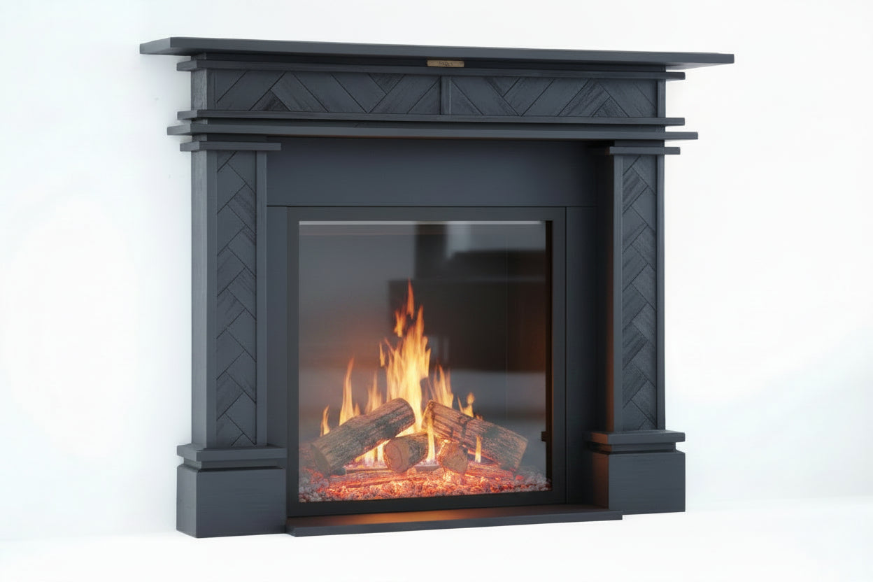1.5m Full Fireplace Mantel Surround | Solid Acacia Hardwood | Black