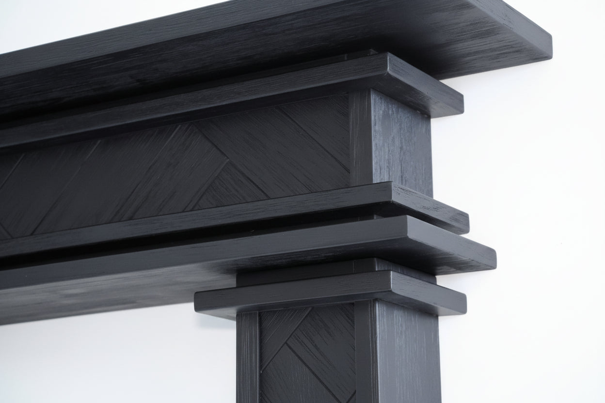 1.5m Full Fireplace Mantel Surround | Solid Acacia Hardwood | Black