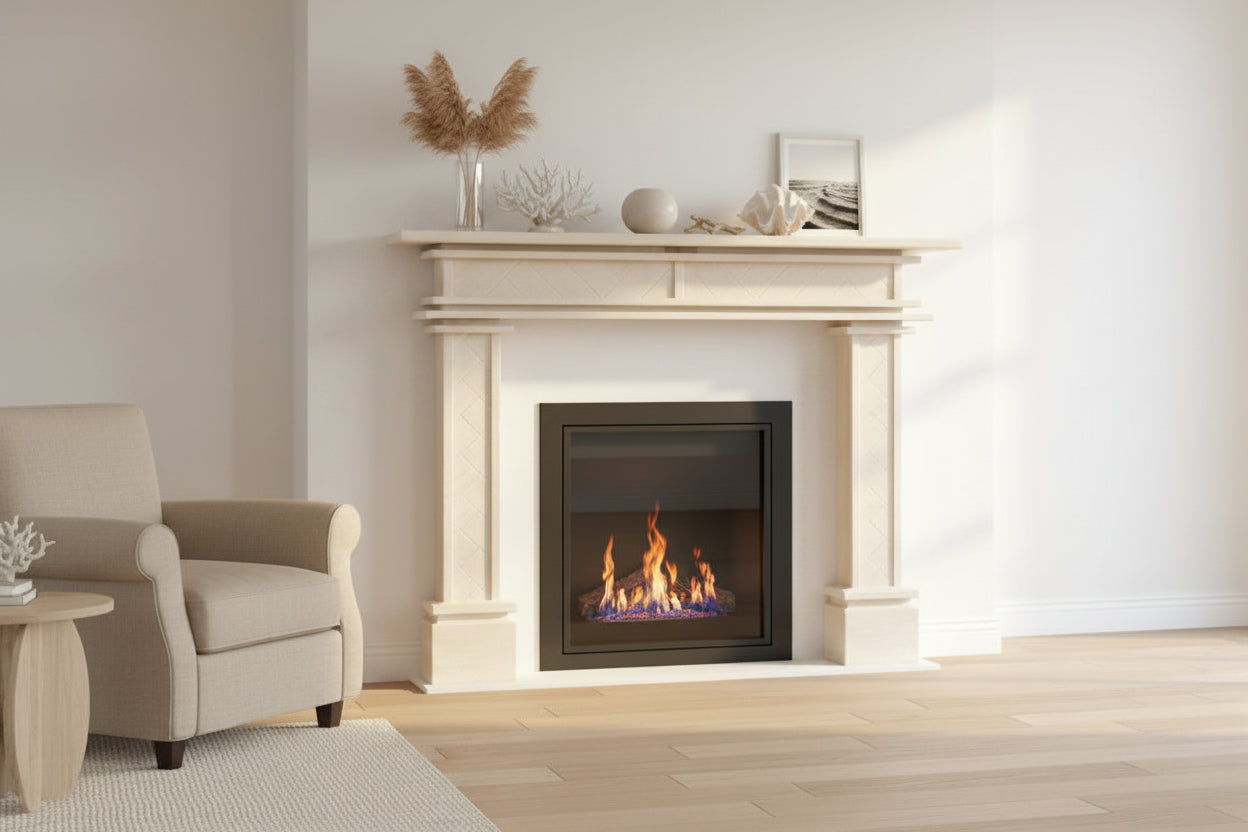 1.5m Full Fireplace Mantel Surround | Solid Acacia Hardwood | White