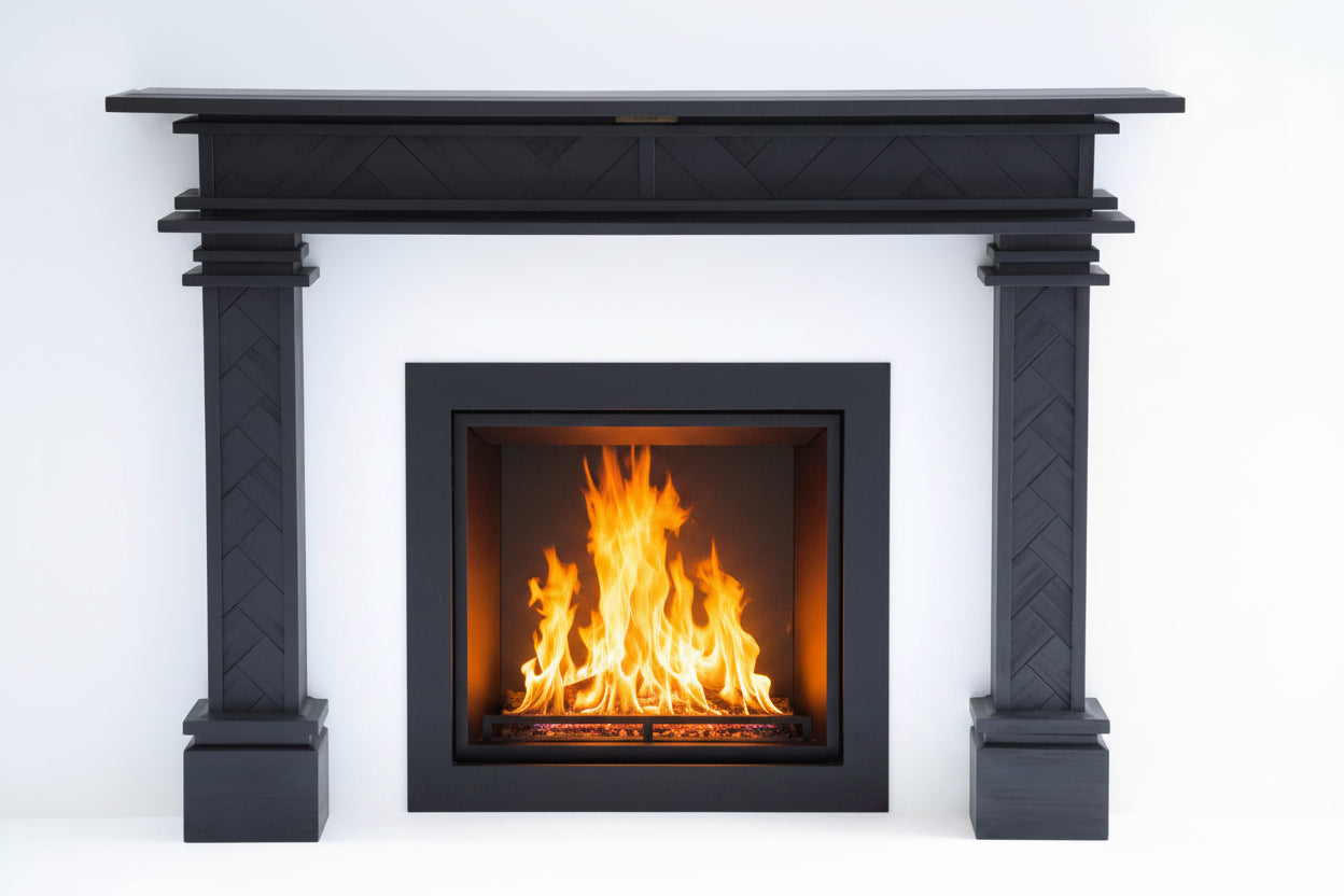 1.7m Full Fireplace Mantel Surround | Solid Acacia Hardwood | Black
