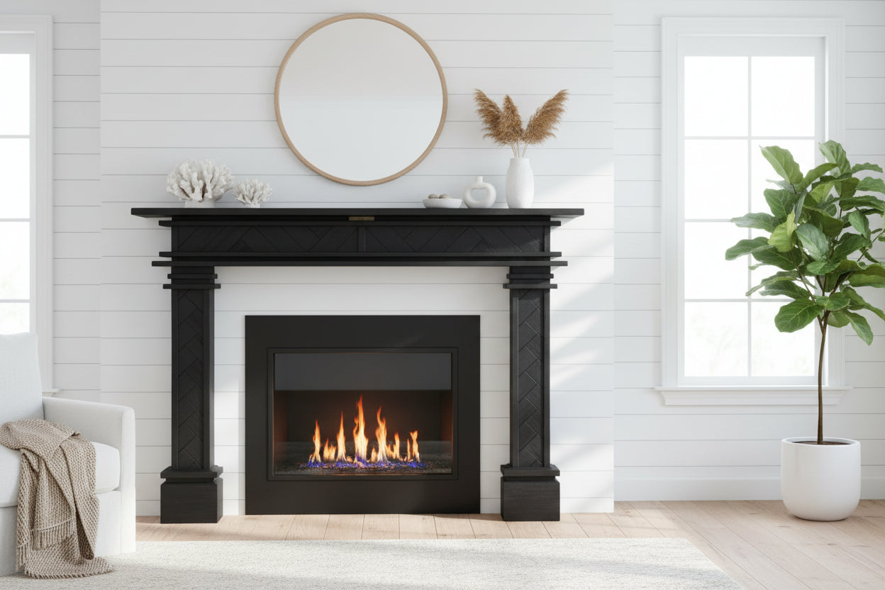 1.7m Full Fire Mantel Surround | Solid Hardwood | Black