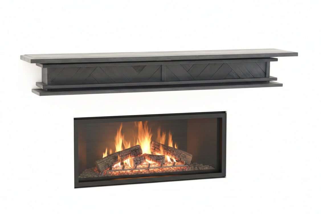 1.7m Floating Fireplace Mantel | Solid Acacia Hardwood | Black