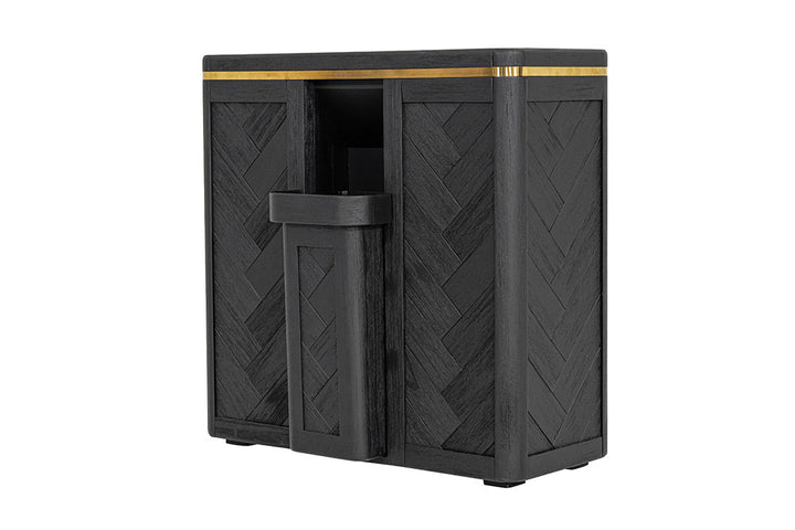 Black timber wood brass luxury premium laundry hamper basket clothes double bathroom waste bin herringbone