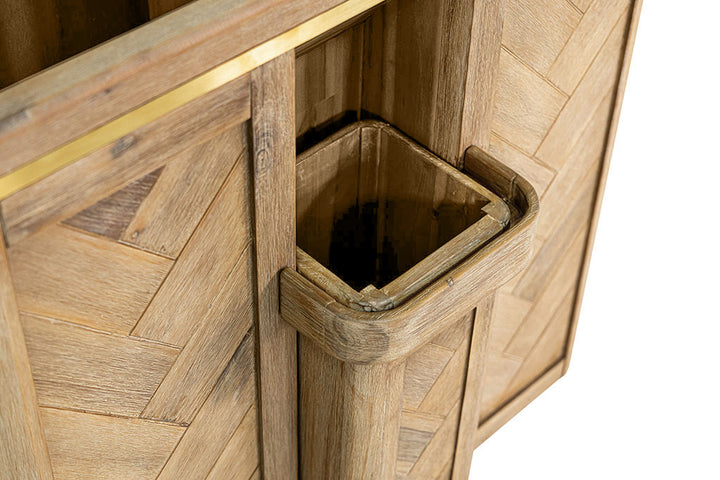 Natural timber wood brass luxury premium laundry hamper basket clothes double bathroom waste bin herringbone