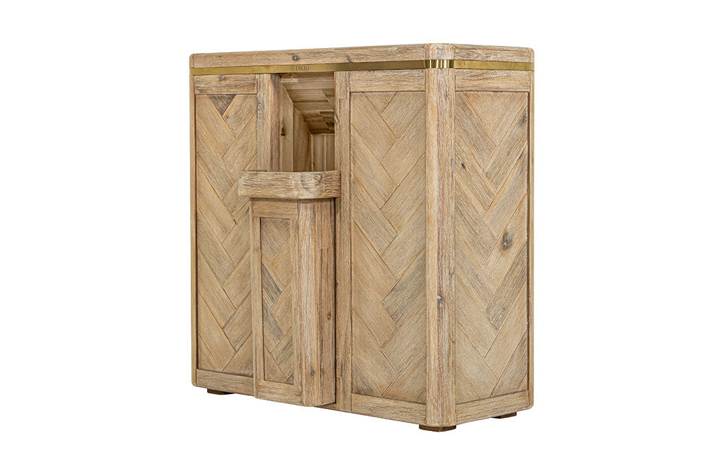 Natural timber wood brass luxury premium laundry hamper basket clothes double bathroom waste bin herringbone