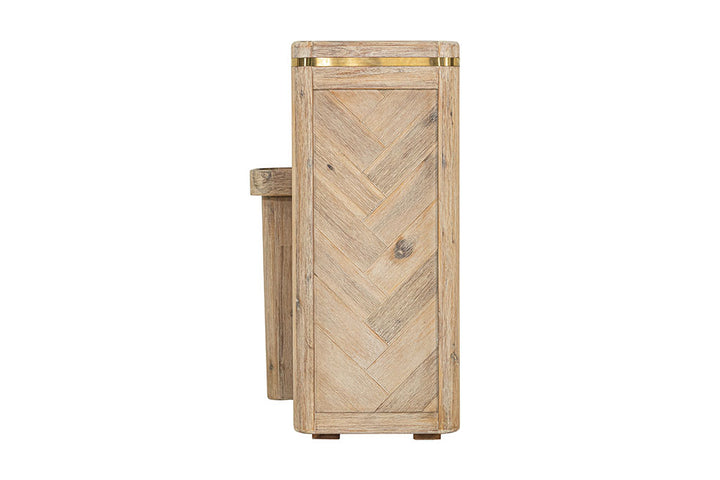 Natural timber wood brass luxury premium laundry hamper basket clothes double bathroom waste bin herringbone