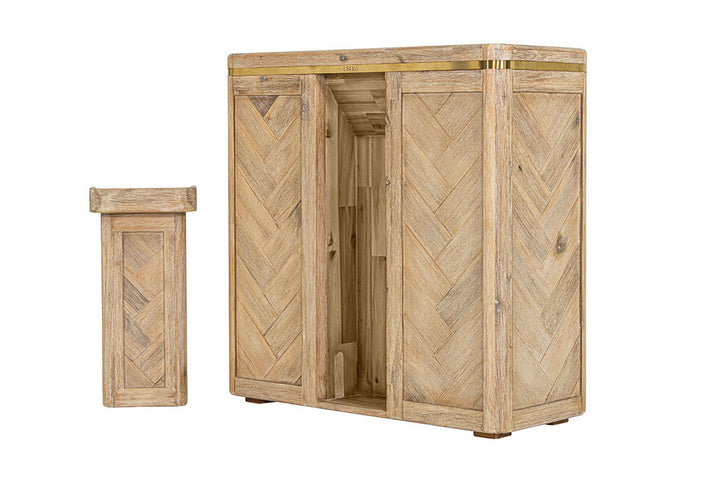 Natural timber wood brass luxury premium laundry hamper basket clothes double bathroom waste bin herringbone