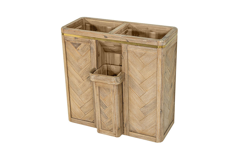 Natural timber wood brass luxury premium laundry hamper basket clothes double bathroom waste bin herringbone