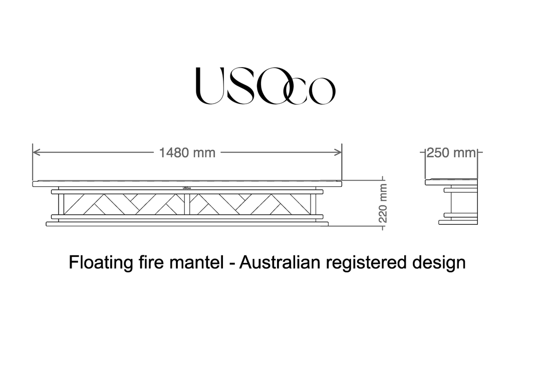 1.5m Chevron Plateau - Genuine Acacia | Floating Fire Mantel