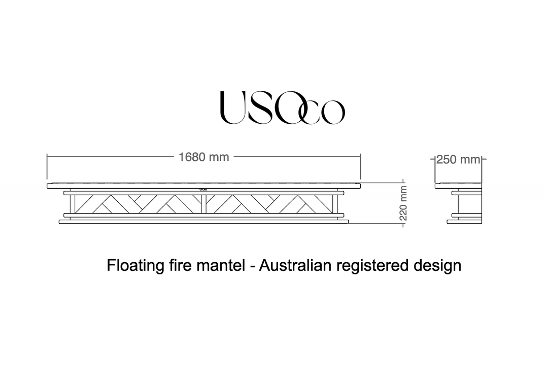 1.7m Chevron Grande Plateau - Genuine Acacia | Floating Fire Mantel