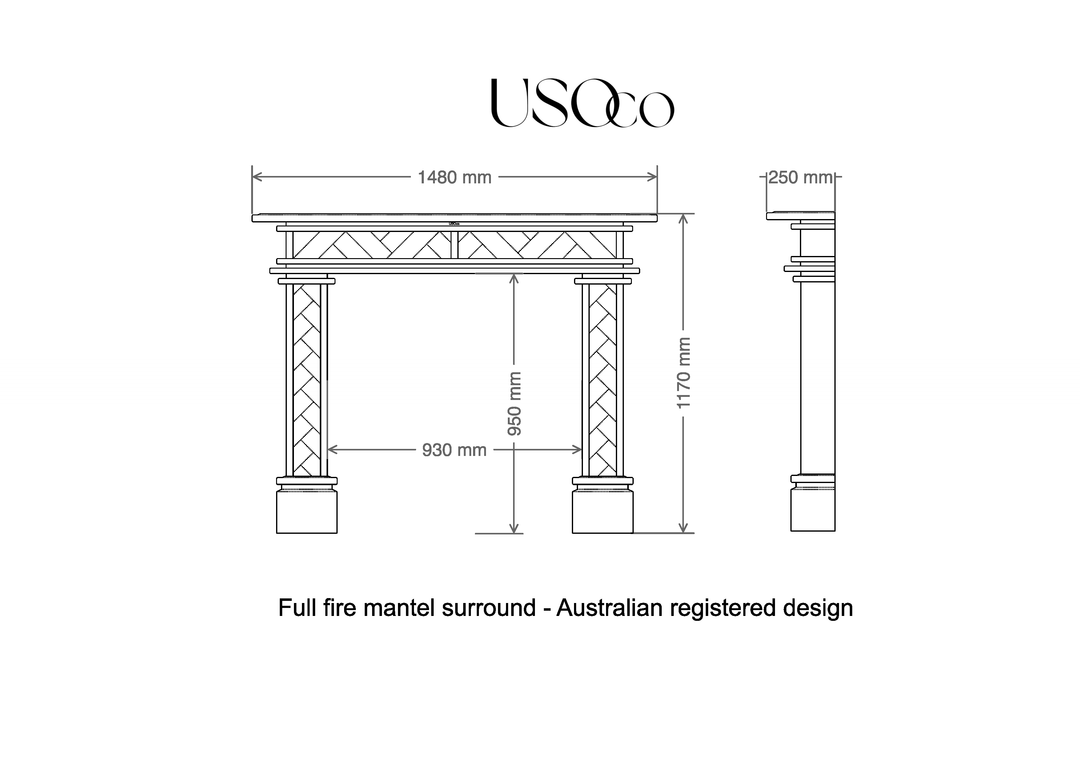 1.5m Encadrement Chevron - Genuine Acacia | Fireplace Mantel