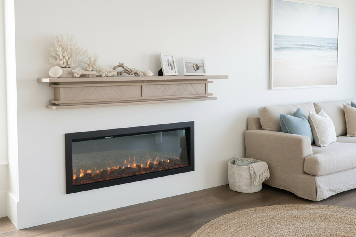 1.7m Floating Fire Mantel | Solid Hardwood | White Wash